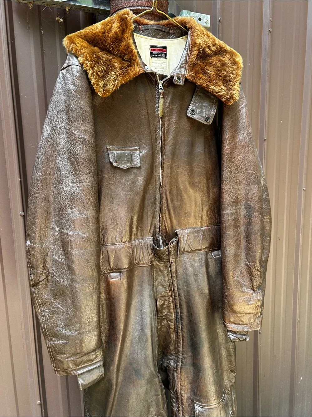 Original U.S. WWII Navy CFN-24 Colvinex Dark Brown Leather Heavy Flight Suit